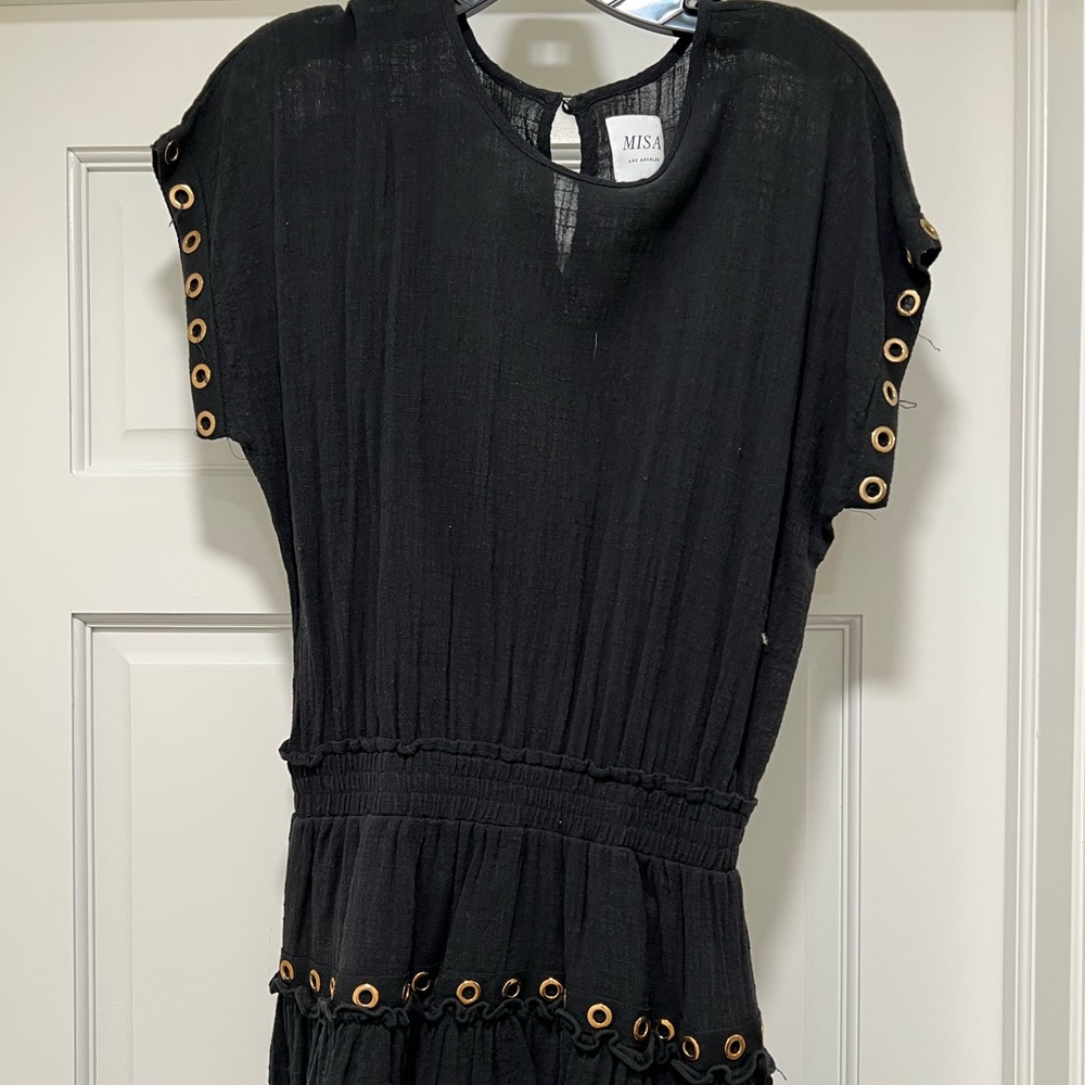 Misa black grommet linen dress xs